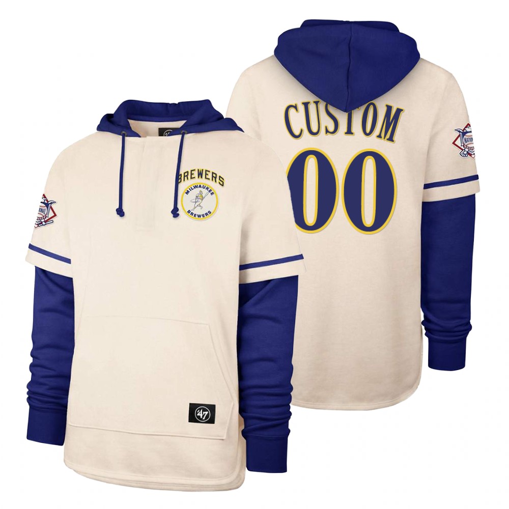Men Milwaukee Brewers #00 Custom Cream 2021 Pullover Hoodie MLB Jersey->customized mlb jersey->Custom Jersey